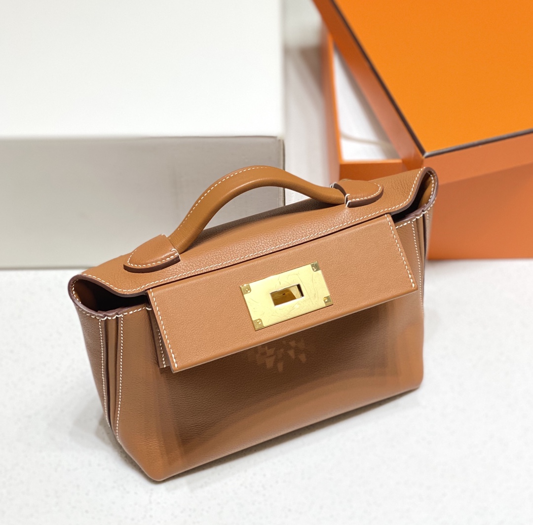 Hermes Kelly Mini 2424 21cm Handbag in Brown Clemence Leather 